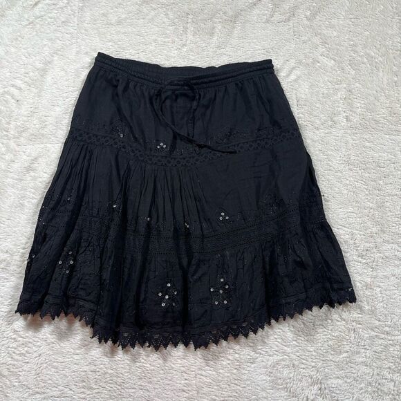 Vintage Y2K Want Mini Pleated Sequin Drawstring Mini Skirt - Picture 1 of 5